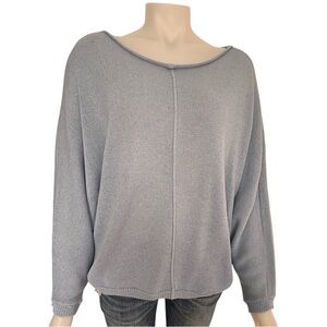 Zara Blue Linen Blend Oversized Knit Sweater Boat Neck Oversized Small